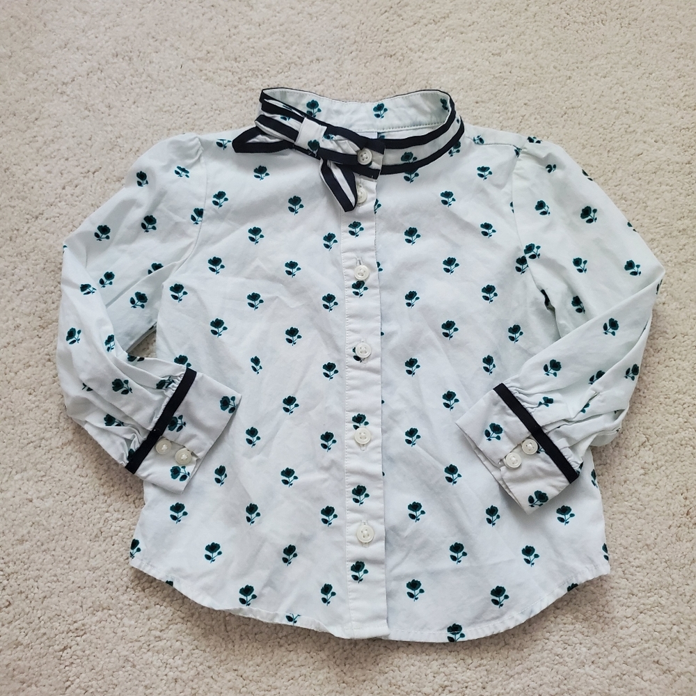 Janie and Jack Girls' Bow Button-up Floral Blouse sz18-24m